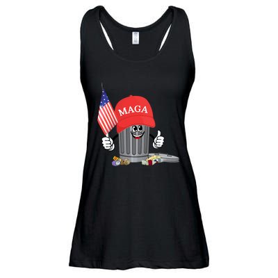 Funny Trump Maga Cartoon Garbage Can American Flag Ladies Essential Flowy Tank