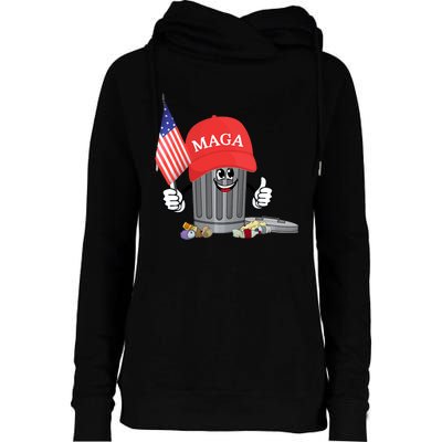 Funny Trump Maga Cartoon Garbage Can American Flag Womens Funnel Neck Pullover Hood