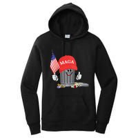 Funny Trump Maga Cartoon Garbage Can American Flag Women's Pullover Hoodie