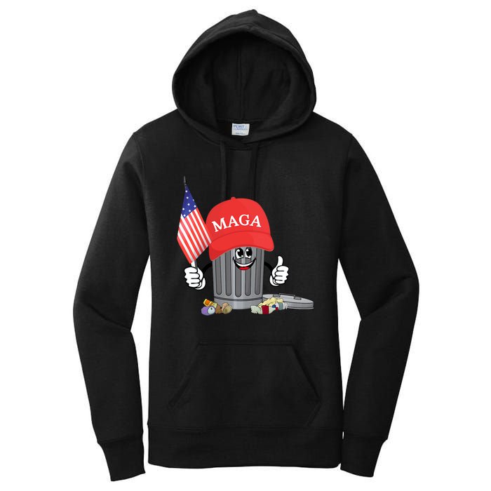 Funny Trump Maga Cartoon Garbage Can American Flag Women's Pullover Hoodie