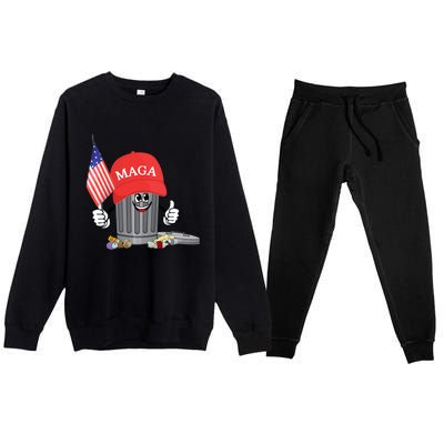 Funny Trump Maga Cartoon Garbage Can American Flag Premium Crewneck Sweatsuit Set