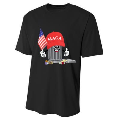 Funny Trump Maga Cartoon Garbage Can American Flag Performance Sprint T-Shirt