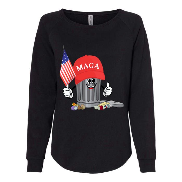 Funny Trump Maga Cartoon Garbage Can American Flag Womens California Wash Sweatshirt