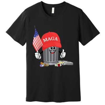 Funny Trump Maga Cartoon Garbage Can American Flag Premium T-Shirt