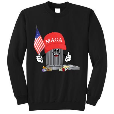 Funny Trump Maga Cartoon Garbage Can American Flag Tall Sweatshirt