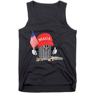 Funny Trump Maga Cartoon Garbage Can American Flag Tank Top