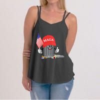 Funny Trump Maga Cartoon Garbage Can American Flag Women's Strappy Tank