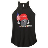 Funny Trump Maga Cartoon Garbage Can American Flag Women's Perfect Tri Rocker Tank