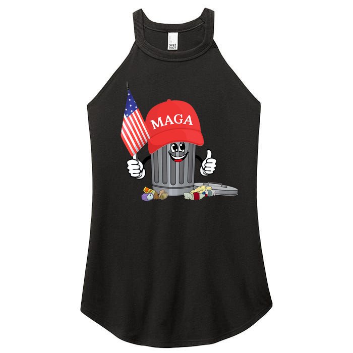 Funny Trump Maga Cartoon Garbage Can American Flag Women's Perfect Tri Rocker Tank