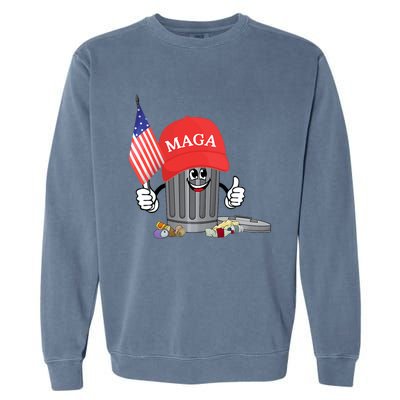 Funny Trump Maga Cartoon Garbage Can American Flag Garment-Dyed Sweatshirt