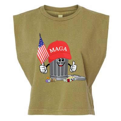 Funny Trump Maga Cartoon Garbage Can American Flag Garment-Dyed Women's Muscle Tee