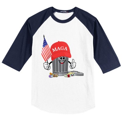 Funny Trump Maga Cartoon Garbage Can American Flag Baseball Sleeve Shirt