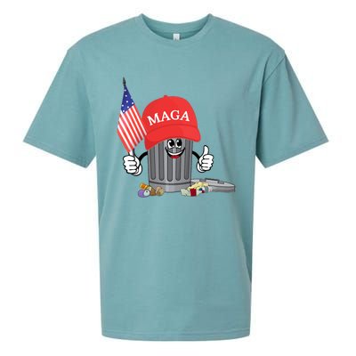 Funny Trump Maga Cartoon Garbage Can American Flag Sueded Cloud Jersey T-Shirt