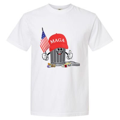 Funny Trump Maga Cartoon Garbage Can American Flag Garment-Dyed Heavyweight T-Shirt