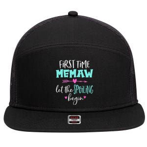 First Time Memaw Let the Spoiling Begin Cute Mother's Day 7 Panel Mesh Trucker Snapback Hat