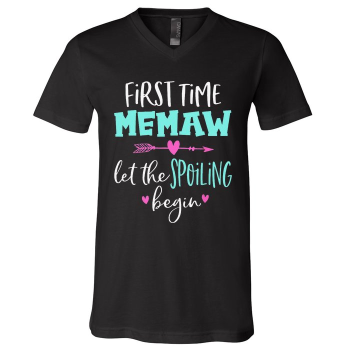 First Time Memaw Let the Spoiling Begin Cute Mother's Day V-Neck T-Shirt