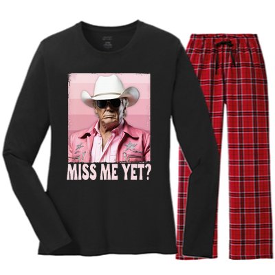 Funny Trump Miss Me Yet Trump 2024 President 2024 Women's Long Sleeve Flannel Pajama Set 