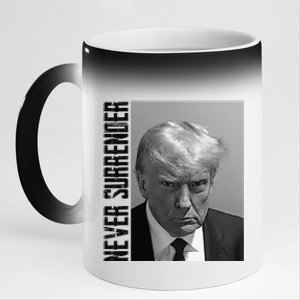 Funny Trump Mug Shot Donald Trump Mug Shot Never Surrender Funny Gift 11oz Black Color Changing Mug