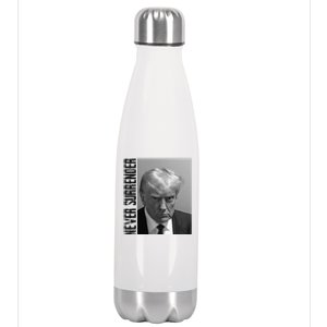 Funny Trump Mug Shot Donald Trump Mug Shot Never Surrender Funny Gift Stainless Steel Insulated Water Bottle