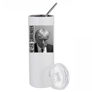 Funny Trump Mug Shot Donald Trump Mug Shot Never Surrender Funny Gift Stainless Steel Tumbler