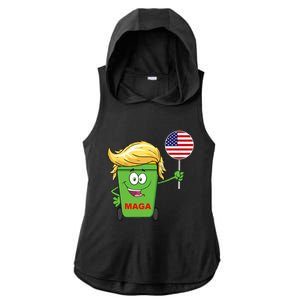 Funny Trump Maga Cartoon Garbage Can American Flag Ladies PosiCharge Tri-Blend Wicking Draft Hoodie Tank