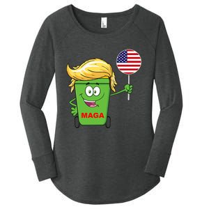 Funny Trump Maga Cartoon Garbage Can American Flag Women's Perfect Tri Tunic Long Sleeve Shirt