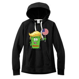 Funny Trump Maga Cartoon Garbage Can American Flag Women's Fleece Hoodie