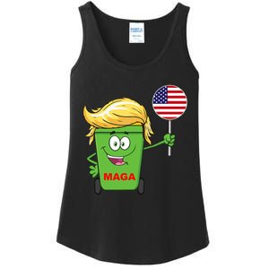 Funny Trump Maga Cartoon Garbage Can American Flag Ladies Essential Tank