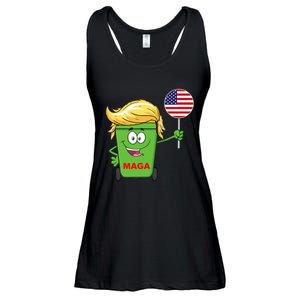 Funny Trump Maga Cartoon Garbage Can American Flag Ladies Essential Flowy Tank