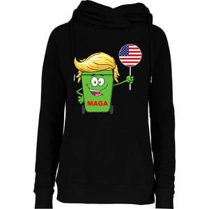 Funny Trump Maga Cartoon Garbage Can American Flag Womens Funnel Neck Pullover Hood