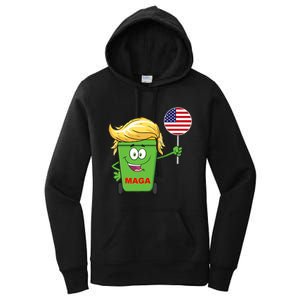 Funny Trump Maga Cartoon Garbage Can American Flag Women's Pullover Hoodie