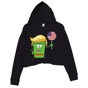 Funny Trump Maga Cartoon Garbage Can American Flag Crop Fleece Hoodie