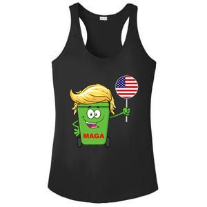 Funny Trump Maga Cartoon Garbage Can American Flag Ladies PosiCharge Competitor Racerback Tank