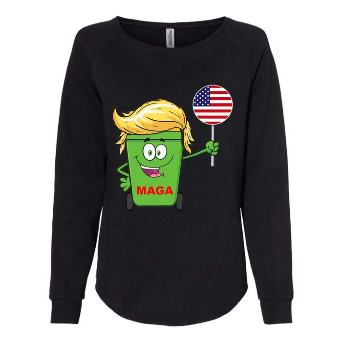 Funny Trump Maga Cartoon Garbage Can American Flag Womens California Wash Sweatshirt