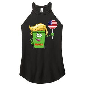 Funny Trump Maga Cartoon Garbage Can American Flag Women's Perfect Tri Rocker Tank