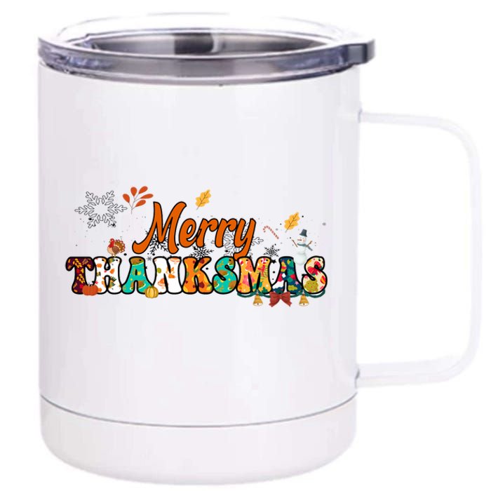 Funny Thanksmas Merry Thanksmas Thanksgiving Christmas 12 oz Stainless Steel Tumbler Cup