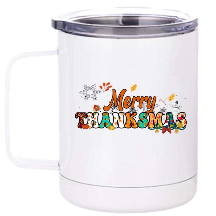 Funny Thanksmas Merry Thanksmas Thanksgiving Christmas 12 oz Stainless Steel Tumbler Cup