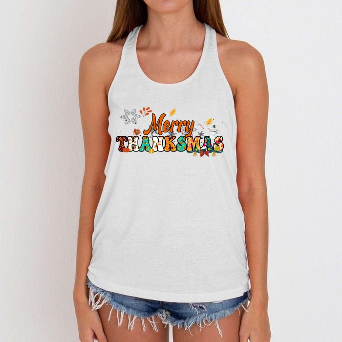 Funny Thanksmas Merry Thanksmas Thanksgiving Christmas Women's Knotted Racerback Tank