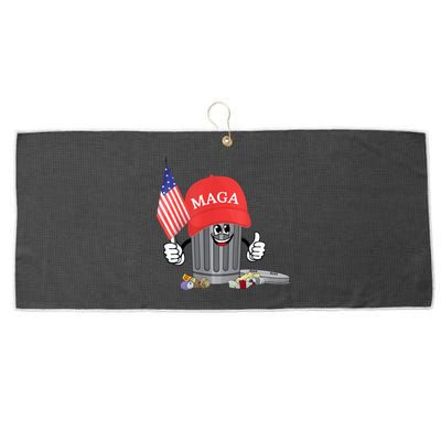 Funny Trump Maga Garbage Can Cartoon Character American Flag Large Microfiber Waffle Golf Towel