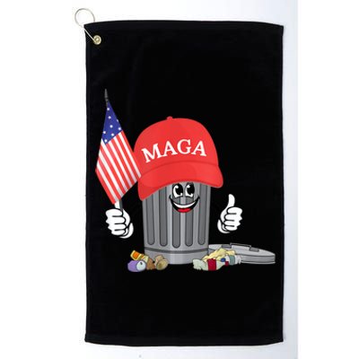 Funny Trump Maga Garbage Can Cartoon Character American Flag Platinum Collection Golf Towel