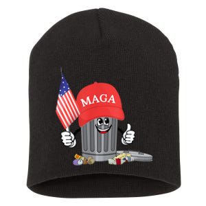 Funny Trump Maga Garbage Can Cartoon Character American Flag Short Acrylic Beanie