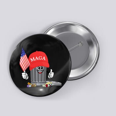 Funny Trump Maga Garbage Can Cartoon Character American Flag Button