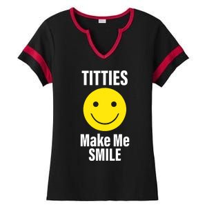 Funny Titties Make Me Smile Ladies Halftime Notch Neck Tee