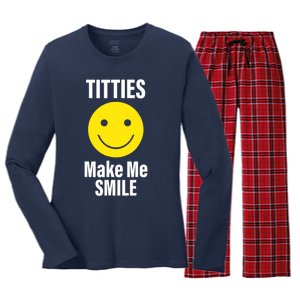 Funny Titties Make Me Smile Women's Long Sleeve Flannel Pajama Set 