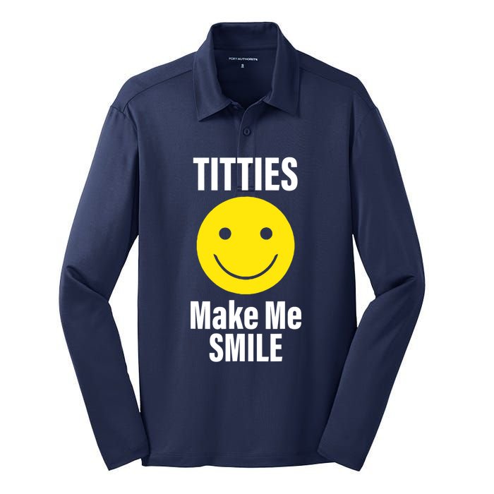 Funny Titties Make Me Smile Silk Touch Performance Long Sleeve Polo