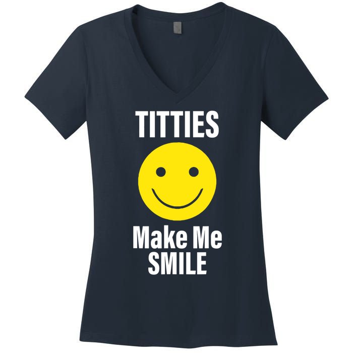 Funny Titties Make Me Smile Women's V-Neck T-Shirt