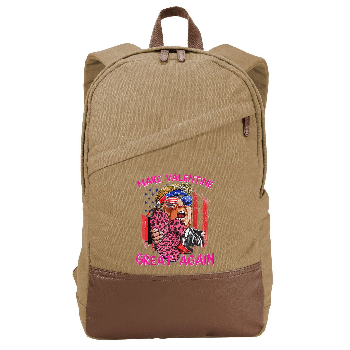 Funny Trump Make Valentine Great Again Usa Flag Valentines Cotton Canvas Backpack