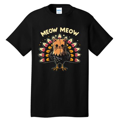 Funny Thanksgiving  Meow Cat Turkey  Tall T-Shirt