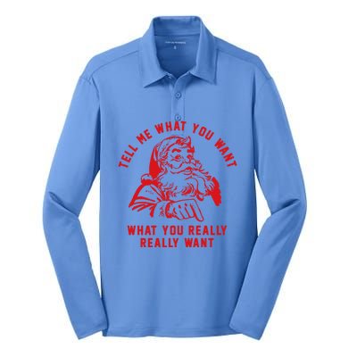 Funny Tell Me What You Want Santa Christmas Gift Silk Touch Performance Long Sleeve Polo