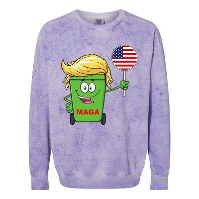 Funny Trump Maga Cartoon Garbage Can American Flag Gift Colorblast Crewneck Sweatshirt